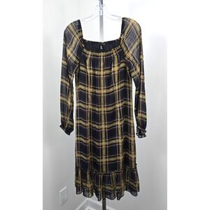 Essentials by Milano Plaid Off Shoulder Dress Black Brown 6